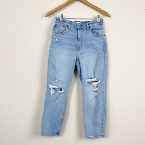 Abercrombie & Fitch The Mom High Rise Curve Love Distressed Light Blue Jeans